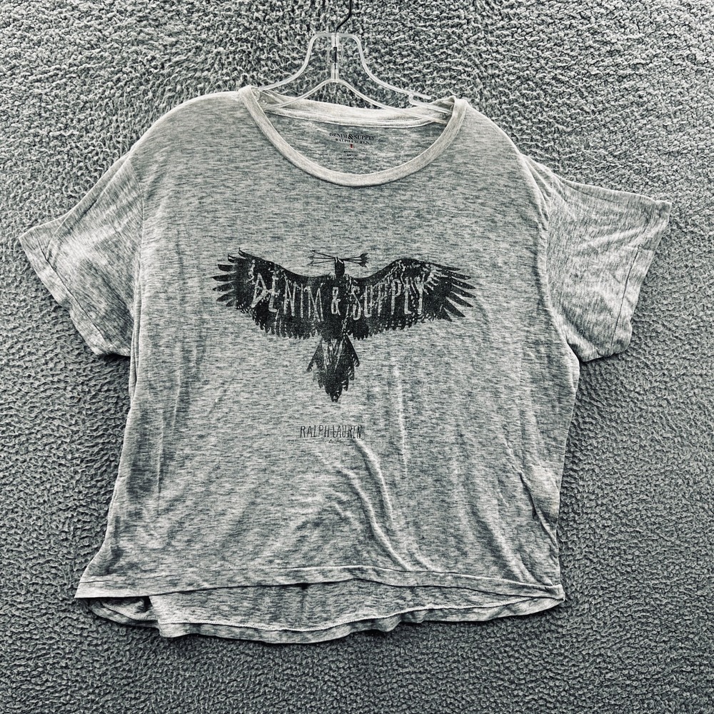 Ralph Lauren Denim Supply Womens Graphic Knit Tee Shirt L Burnout Grunge Casual